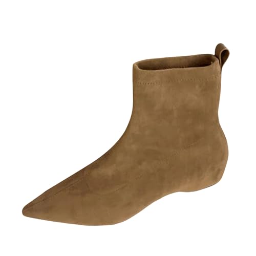 DKLOVIFU Stiefel Damen Weiter Schaft Damen Flach Rutschfeste Laufsohle Elegant Klobiger Blockabsatz Spitze Zehe Langschaft Stiefel, Elastische Stiefeletten von DKLOVIFU
