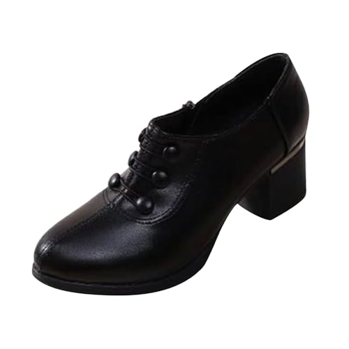 DKLOVIFU Stiefel Fashion Hundred Work Weiche klobige Ferse Damenschuhe Top Button Side Zipper Ankle Boots Lammfell Gefüttert von DKLOVIFU