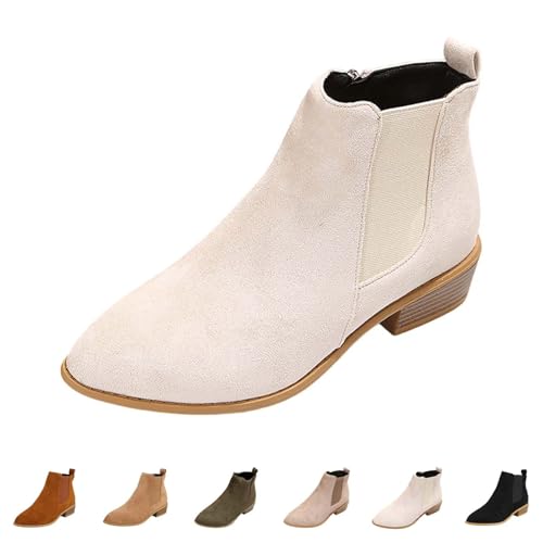 DKLOVIFU Stiefeletten Damen, Reitstiefeletten Damen Einfarbige Kurze Stiefel Aus Pu Kurze Stiefel Mit Blockabsatz Schuhe von DKLOVIFU