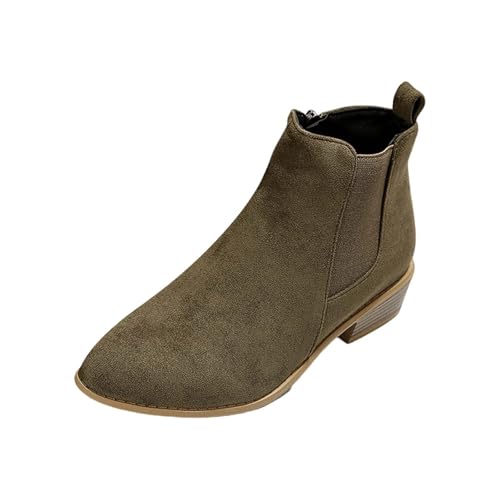 DKLOVIFU Stiefeletten Damen, Reitstiefeletten Damen Einfarbige Kurze Stiefel Aus Pu Kurze Stiefel Mit Blockabsatz Schuhe von DKLOVIFU