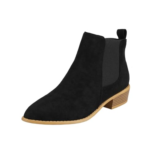 DKLOVIFU Stiefeletten Damen, Reitstiefeletten Damen Einfarbige Kurze Stiefel Aus Pu Kurze Stiefel Mit Blockabsatz Schuhe von DKLOVIFU