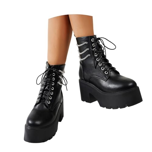 DKLOVIFU Stiefeletten Damen 2025 Winter Chunky Heel Oversized Punk Style Chain Ankle Boots für Mädchen von DKLOVIFU