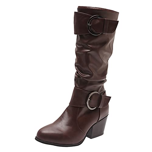 DKLOVIFU Stiefeletten Damen Damen Stiefeletten Winter Stiefel Braun Damen Boot Damen Stiefeletten Damen Mit Absatz Plateau Stiefeletten Damen Hoher Absatz Damen Stiefeletten Leder Absatz von DKLOVIFU
