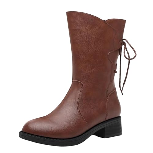 DKLOVIFU Stiefeletten Damen Trachten Elegant Wildleder Halbstiefel Spitz Schlupfschuhe Mittelalter Stiefel Mit Schnalle Absatz Ankle Boots Halbhoch Westernstiefel Damenstiefel von DKLOVIFU
