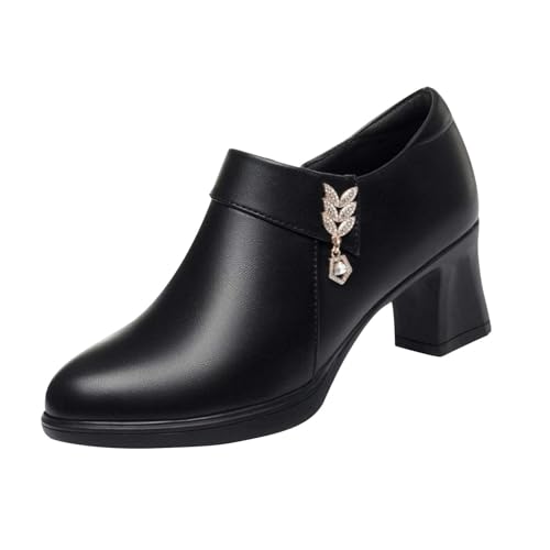DKLOVIFU Weicher Lederreißverschluss Damenschuhe Dicker Absatz Tiefe Öffnung Einfache Ausländischer Stil Top Rundkopf Stiefeletten Lederschuhe Halblange von DKLOVIFU
