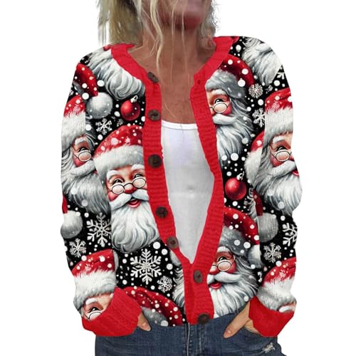 Damen Weihnachtspullover Oberteile Damen Weihnachtspullover Damen Lustig mit Licht Ugly Christmas Sweater Led Shirt Nikolaus Christmas Sweater Led Strickpullover mit V Ausschnitt Damen von DKLOVIFU