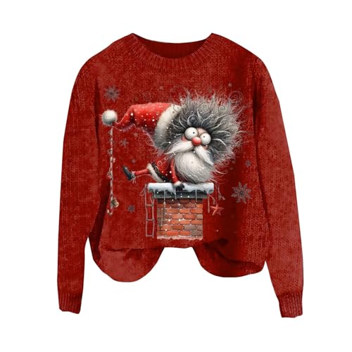 Weihnachts Tshirt Damen Strickpullover Damen Weihnachtsshirt Damen Lustig Ugly Sweater Led Grey Hoodi Ugly Christmas Sweater Led Pullover Altrosa von DKLOVIFU