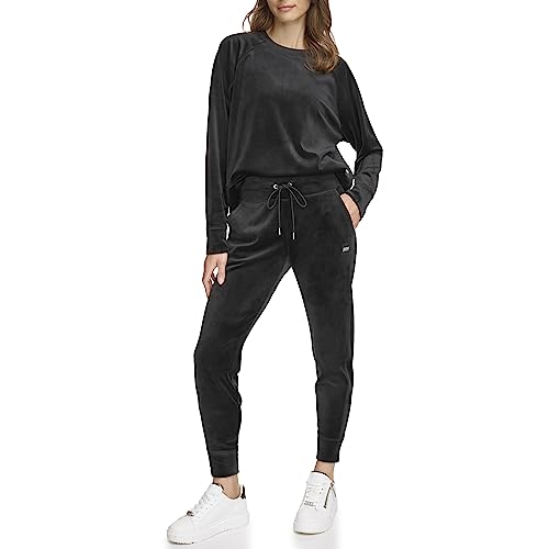 DKNY Women's Platinum Velour Cuff Jogger Track Pants, Black, XL von DKNY
