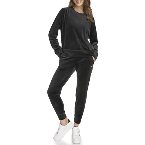 DKNY Women's Platinum Velour Pullover Sweater, Black, Large von DKNY