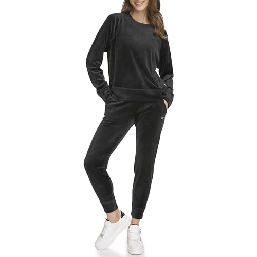 DKNY Women's Platinum Velour Pullover Sweater, Black, XL von DKNY