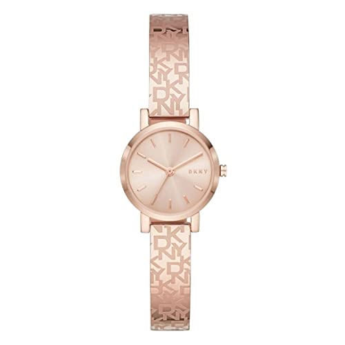 DKNY Uhr für Damen Soho, Dreizeigerwerk, 24mm Rose Gold Edelstahlgehäuse mit Edelstahlarmband, NY2884 von DKNY