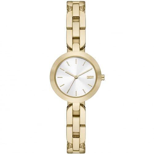 DKNY Damenuhren City Link, Dreizeigeruhrwerk, 26mm GoldEdelstahlgehäuse mit Edelstahlarmband, NY6638 von DKNY