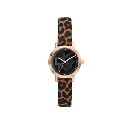 DKNY Damenuhr Soho, Dreizeigeruhrwerk, 28mm Rose Gold Legierungsgehäuse mit Lederarmband, NY6639 von DKNY