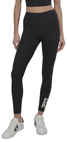 DKNY,Women's HIGH Waist Full Length Stacked Logo Tight, BK/SLV Stripe, M von DKNY