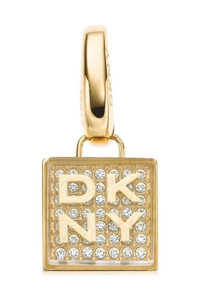 DKNY Charm-Einhänger Anhänger, aus Edelstahl, Gold, Karabiner, Zirkonia von DKNY