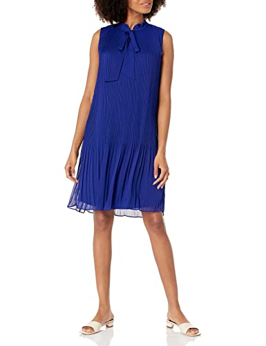 DKNY Damen Ärmelloses, Plissiertes Schnürung Kleid, Neonblau, 44 von DKNY