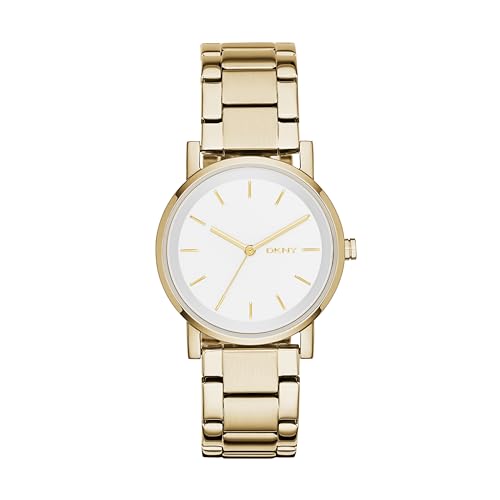 DKNY Damenuhren Soho, Dreizeigeruhrwerk, 34mm GoldEdelstahlgehäuse mit Edelstahlarmband, NY2343 von DKNY