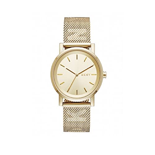 DKNY Damenuhren Soho, Dreizeigeruhrwerk, 34 mm Gehäuse aus goldfarbenem Edelstahl mit Edelstahlarmband, NY2621 von DKNY