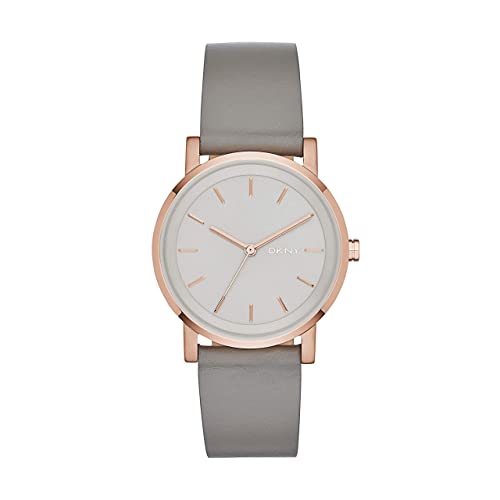 DKNY Damenuhr Soho, Dreizeigerwerk, 34mm Rose Gold Edelstahlgehäuse mit Lederarmband, NY2341 von DKNY