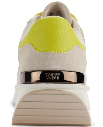 DKNY Damen Arlan Lace-Up Sneakers Sneaker, Bone/Fluorescent Yellow, 37 EU von DKNY