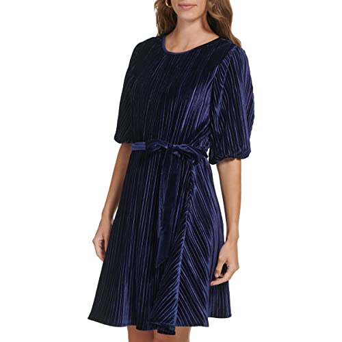 DKNY Damen Bubble Sleeve Pleated Velvet Dress, Midnight Navy, 34 EU von DKNY