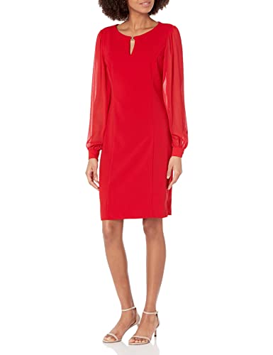 DKNY Damen Chiffon Ärmel Etuikleid mit Schlüsselloch Kleid, scharlachrot, 38 von DKNY