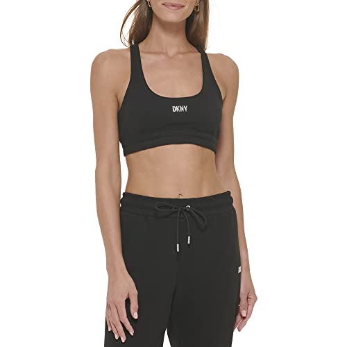 DKNY Damen Performance Support Yoga Lauf Sport-BH, Schwarz/Silber, X-Large von DKNY