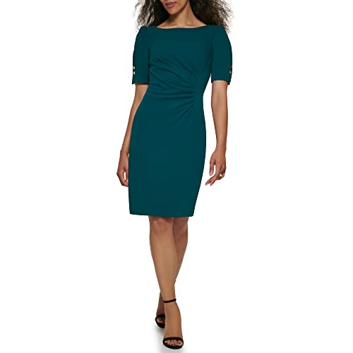 DKNY Damen Offene Ärmel Rüschen Etuikleid Kleid, Wald, 44 von DKNY