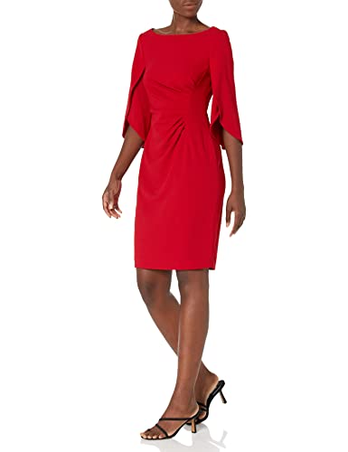 DKNY Damen Offene Ärmel Rüschen Etuikleid Kleid, Scharlachrot, 42 von DKNY