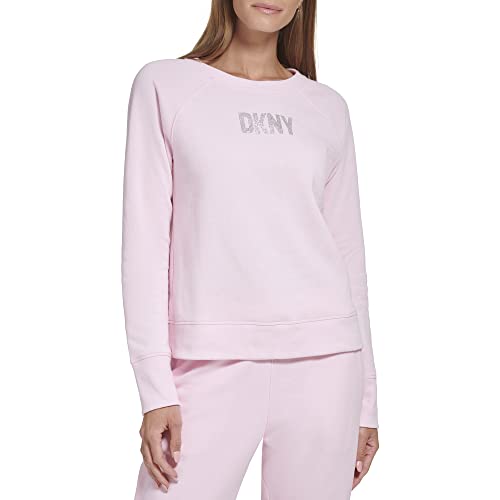 DKNY Damen Strass Logo Rundhalsausschnitt Sweatshirt, Pink Lady, M von DKNY