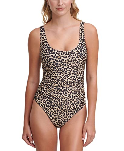 DKNY Damen Einteiliger U-Ausschnitt Badeanzug, Suntan Leopard, 42 von DKNY