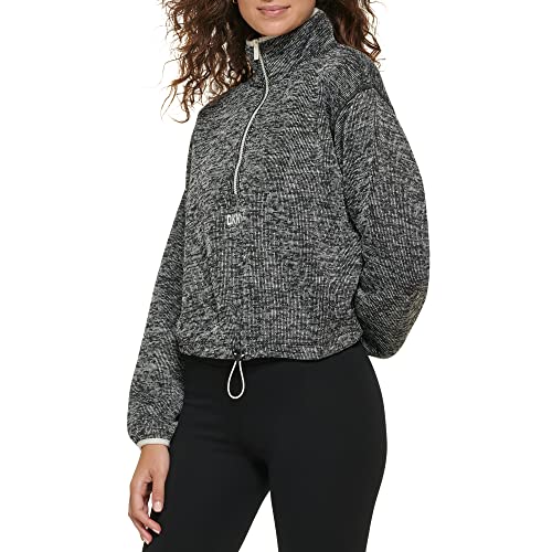 DKNY Damen Fleecejacke mit halbem Reißverschluss Jacke mit Trichterausschnitt, Blk Heather, L von DKNY