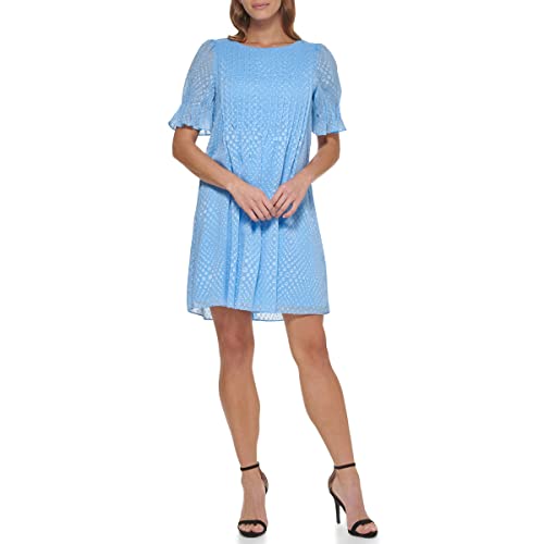DKNY Damen Fließendes Plisseefalten und Cinch-Ärmeln Kleid, Zelda Blau Ausgestelltes Trapez, 34 von DKNY