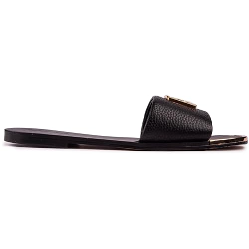 DKNY Damen Gracen Leather Flat Slide, Black, 39.5 EU von DKNY