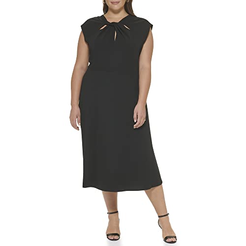 DKNY Damen Kurzärmeliges Midi-Oberteil aus Scuba-Crêpe, gedreh Kleid, schwarz, 34 von DKNY