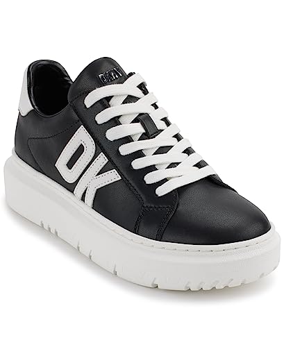 DKNY Damen Marian Lace Up Leather Sneaker, Black/White, 38 EU von DKNY