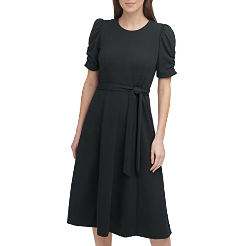 DKNY Damen Midi-Hemdkleid mit geknoteten Ärmeln Robe, Schwarz/Schwarz Slvr, 38 von DKNY