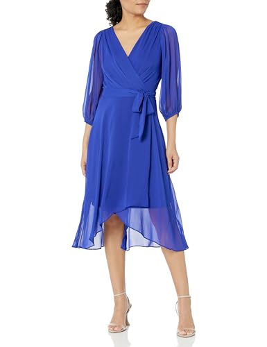 DKNY Damen-Midikleid mit Ballon-Ärmeln und Wickeloptik, Violetter Quarz, 38 von DKNY