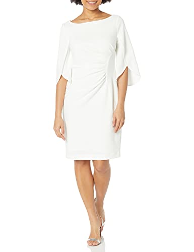 DKNY Damen Offene Ärmel Rüschen Etuikleid Kleid, Elfenbein, 38 von DKNY