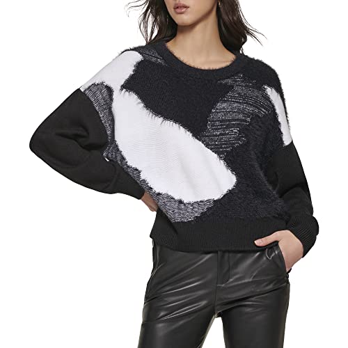 DKNY Damen P2isdes9-bli-mittel Pullover, schwarz/elfenbeinfarben, Mittel von DKNY