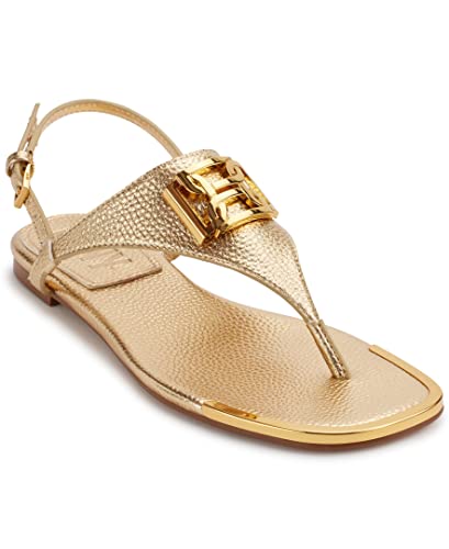 DKNY Damen Raylan Flat Leather Sandal, Gold, 38.5 EU, 5.5 UK von DKNY