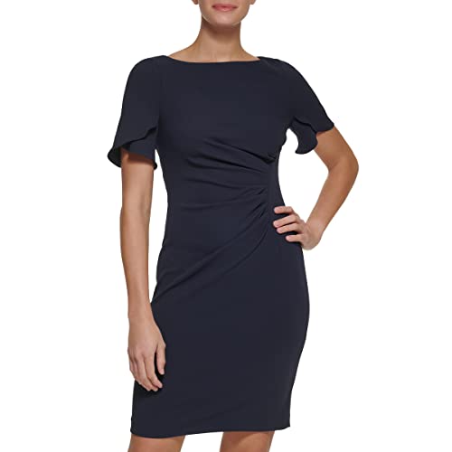 DKNY Damen S/S Mantel mit Knopfleiste und seitlichen Rüschen Kleid, Marineblau, 44 von DKNY