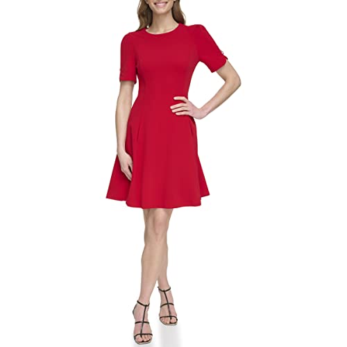 DKNY Damen Scuba Crepe Kurzarm Juwel Neck Kleid, Scharlachrot, 34 von DKNY