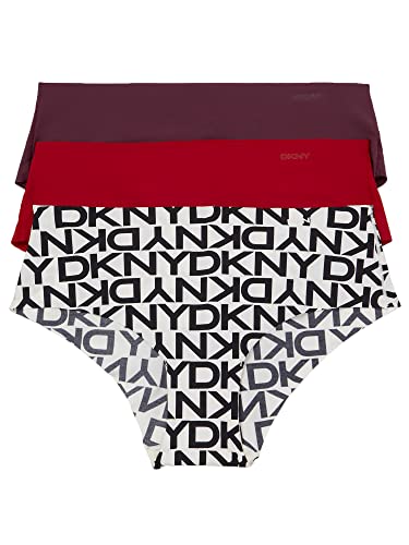 DKNY Damen Seamless Panty Litewear Cut Anywhere, Nahtloser Hipster-Slip, Blk White/Brick, X-Large (3er Pack) von DKNY