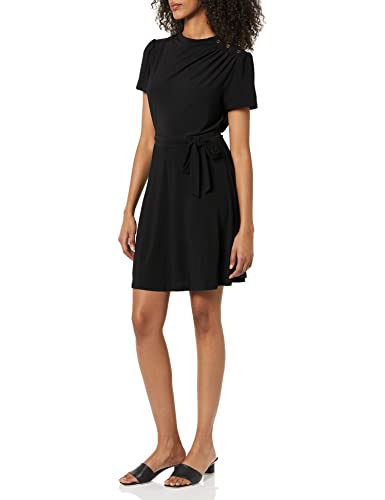 DKNY Damen Short Sleeve Funnel Neck With Belt Dress, Schwarz, 34 EU von DKNY