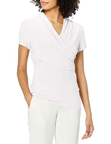DKNY Damen Short Sleeve Side Ruche Hemd, Weiß, X-Klein von DKNY