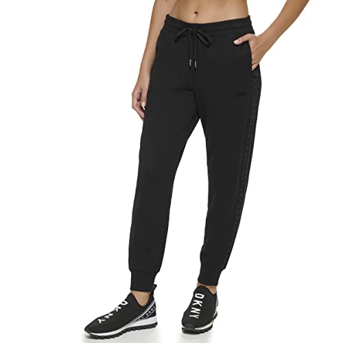 DKNY Damen Sport Metallic Stripe Logo Fleece Sweatpant Trainingshose, Schwarz, X-Klein von DKNY