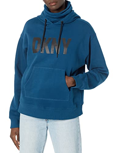 DKNY Damen Sport Soft Fleece Kanga Pocket Hoodie Kapuzenpullover, Poseidon, XL von DKNY