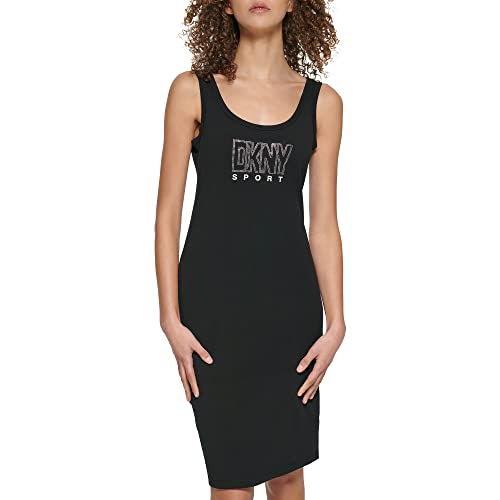 DKNY Damen Sport-Tank Lässiges Kleid, Schwarz/Silber, Groß von DKNY