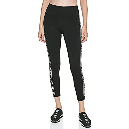 DKNY Damen Sport Women's High Waist 7/8 Lenght W/Logo Taping Leggings, Schwarz, 36 von DKNY